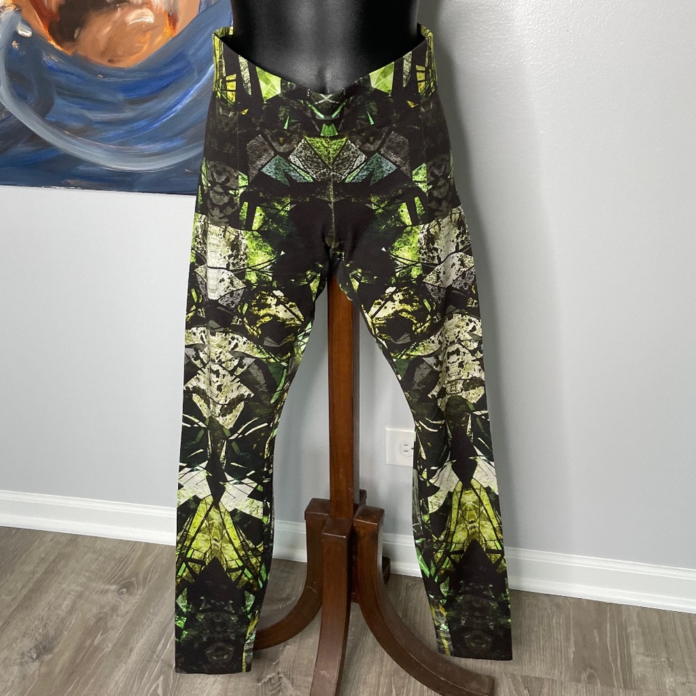 Helmut Lang Green Multicolor Patterned Elastic Leggings Pants Size P USA